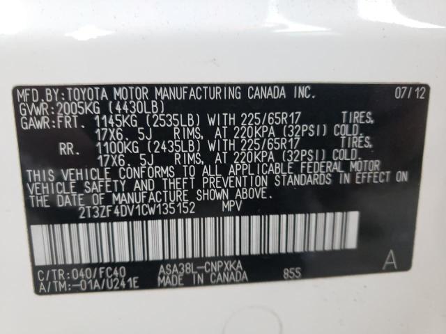 Photo 10 from auction – 2012 TOYOTA RAV4 with VIN 2T3ZF4DV1CW135152