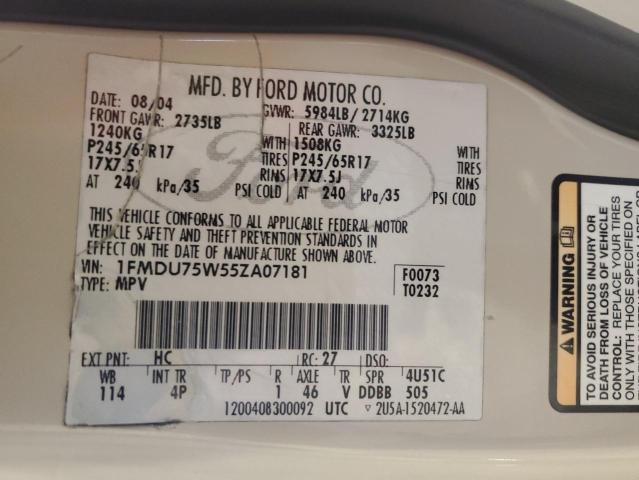 Photo 10 from auction – 2005 FORD EXPLORER L with VIN 1FMDU75W55ZA07181