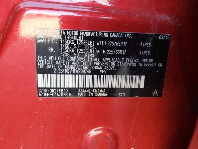 Photo 10 from auction – 2015 TOYOTA RAV4 LE with VIN 2T3BFREV1FW289748