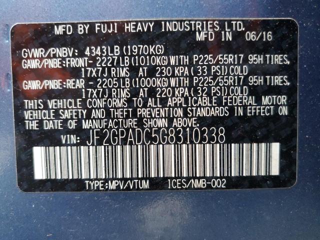 Photo 10 from auction – 2016 SUBARU CROSSTREK with VIN JF2GPADC5G8310338