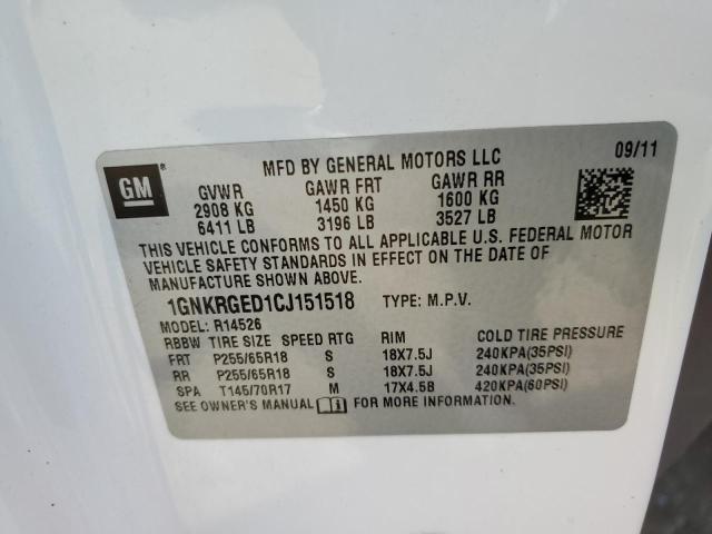 Photo 10 from auction – 2012 CHEVROLET TRAVERSE L with VIN 1GNKRGED1CJ151518