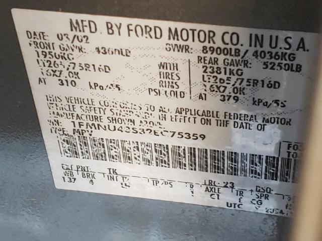 Photo 10 from auction – 2002 FORD EXCURSION with VIN 1FMNU43S32EC75359