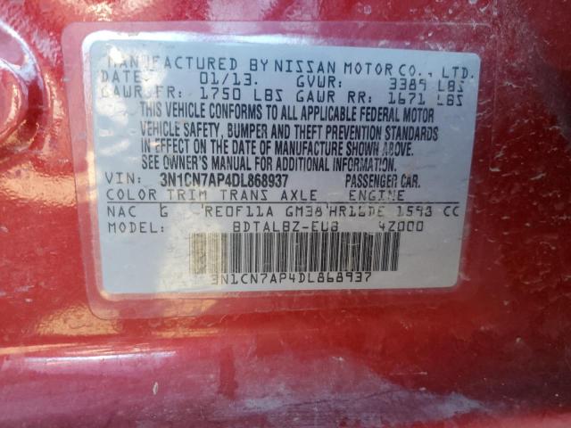 Photo 10 from auction – 2013 NISSAN VERSA S with VIN 3N1CN7AP4DL868937