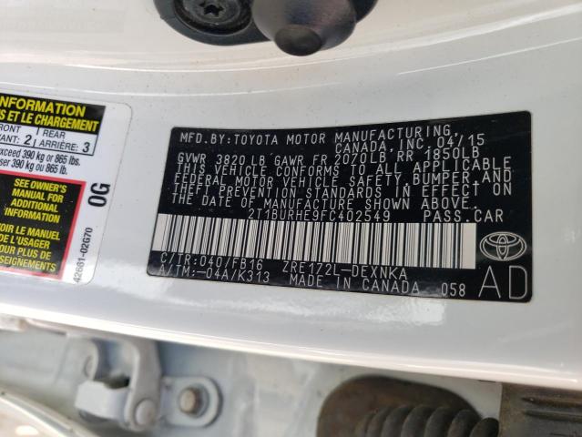 Photo 10 from auction – 2015 TOYOTA COROLLA L with VIN 2T1BURHE9FC402549