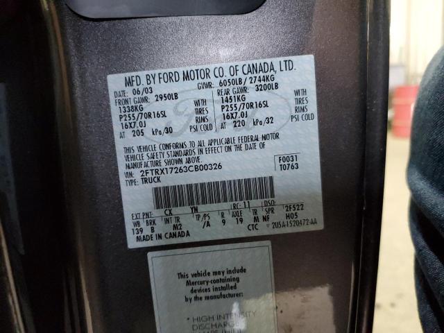 Photo 10 from auction – 2003 FORD F-150 with VIN 2FTRX17263CB00326