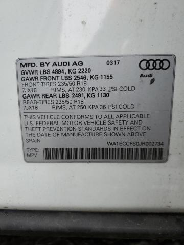 Photo 10 from auction – 2018 AUDI Q3 PREMIUM with VIN WA1ECCFS0JR002734