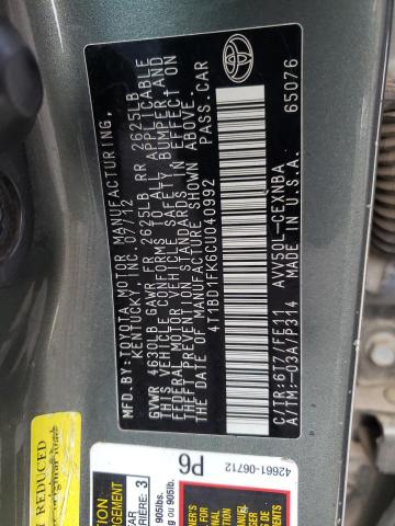 Photo 10 from auction – 2012 TOYOTA CAMRY HYBR with VIN 4T1BD1FK6CU040992