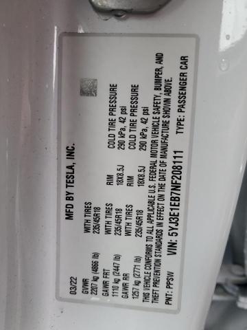 Photo 10 from auction – 2022 TESLA MODEL 3 with VIN 5YJ3E1EB7NF208111