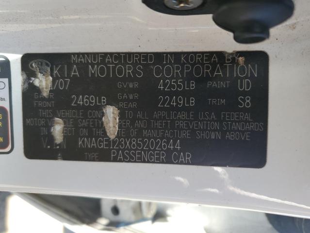 Photo 10 from auction – 2008 KIA OPTIMA LX with VIN KNAGE123X85202644