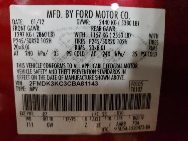 Photo 10 from auction – 2012 FORD EDGE LIMIT with VIN 2FMDK3KC3CBA81143