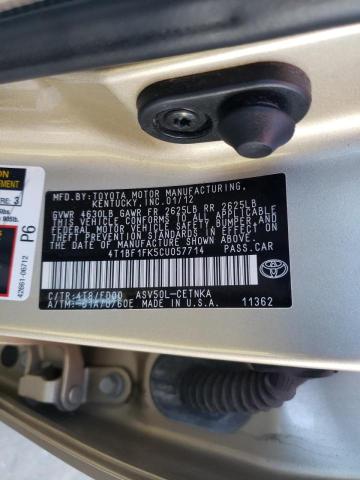 Photo 10 from auction – 2012 TOYOTA CAMRY BASE with VIN 4T1BF1FK5CU057714