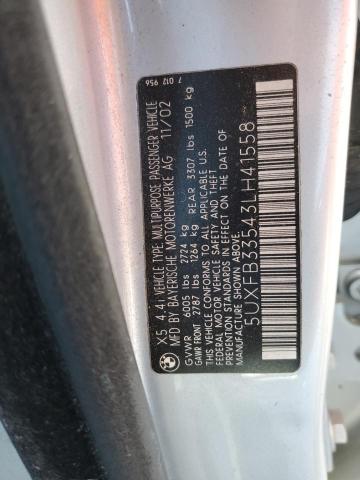 Photo 10 from auction – 2003 BMW X5 4.4I with VIN 5UXFB33543LH41558