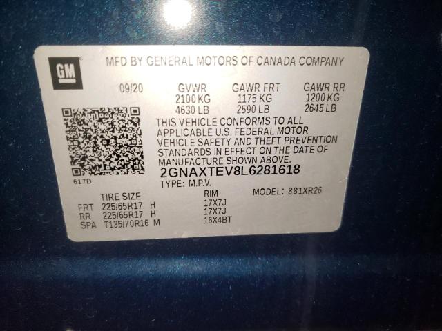 Photo 10 from auction – 2020 CHEVROLET EQUINOX LT with VIN 2GNAXTEV8L6281618