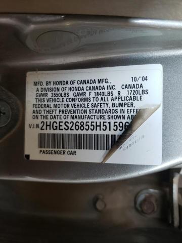 Photo 10 from auction – 2005 HONDA CIVIC EX with VIN 2HGES26855H515962