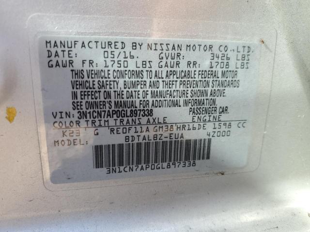 Photo 10 from auction – 2016 NISSAN VERSA S with VIN 3N1CN7AP0GL897338