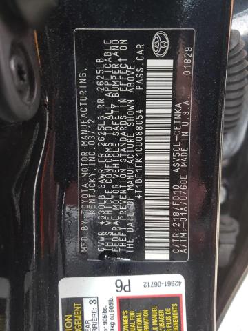 Photo 10 from auction – 2012 TOYOTA CAMRY BASE with VIN 4T1BF1FK1CU088054