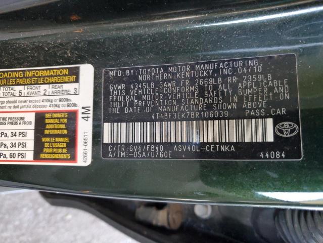 Photo 10 from auction – 2011 TOYOTA CAMRY BASE with VIN 4T4BF3EK7BR106039