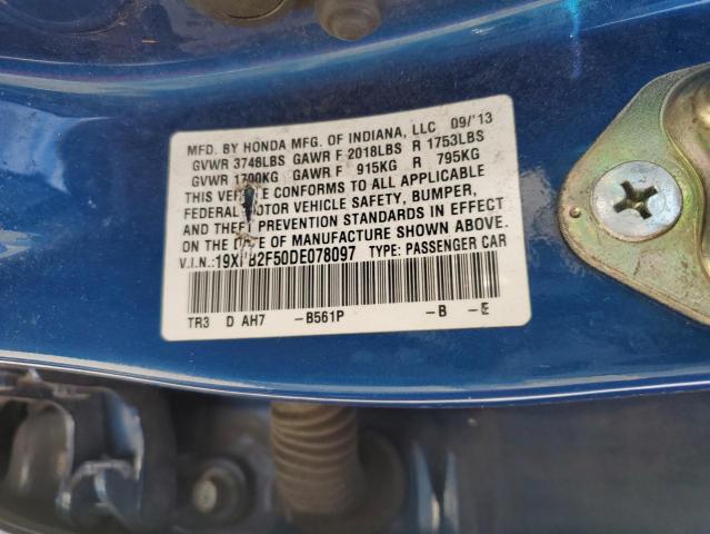 Photo 10 from auction – 2013 HONDA CIVIC LX with VIN 19XFB2F50DE078097