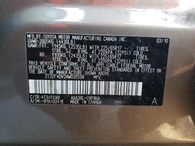 Photo 10 from auction – 2010 TOYOTA RAV4 with VIN 2T3ZF4DV2AW030598