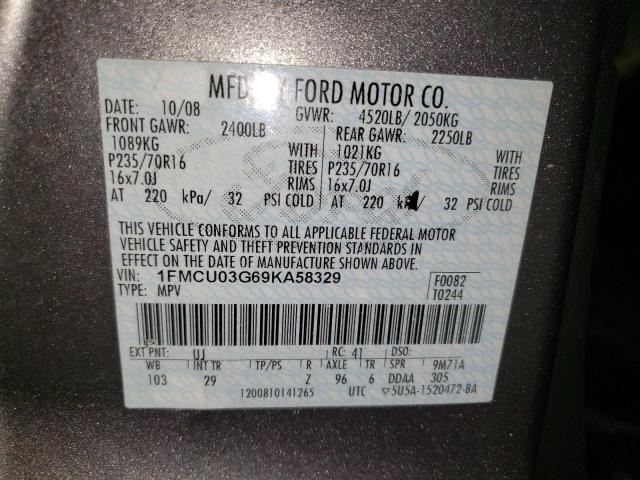 Photo 10 from auction – 2009 FORD ESCAPE XLT with VIN 1FMCU03G69KA58329