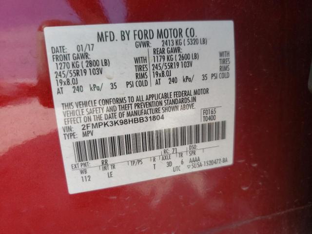 Photo 10 from auction – 2017 FORD EDGE TITAN with VIN 2FMPK3K98HBB31804