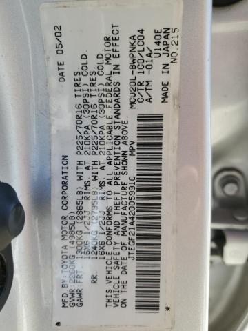 Photo 10 from auction – 2002 TOYOTA HIGHLANDER with VIN JTEGF21A420059910