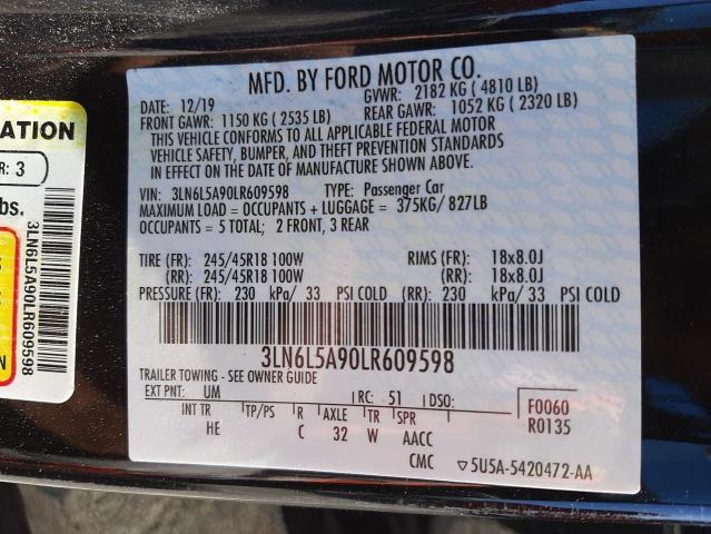Photo 10 from auction – 2020 LINCOLN MKZ with VIN 3LN6L5A90LR609598