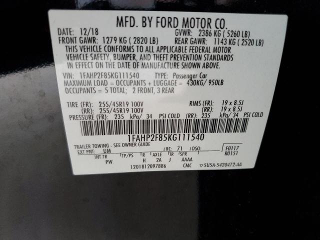 Photo 10 from auction – 2019 FORD TAURUS LIM with VIN 1FAHP2F85KG111540