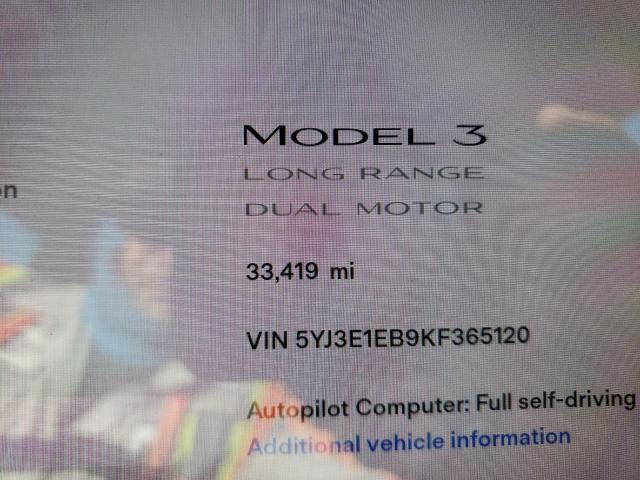 Photo 8 from auction – 2019 TESLA MODEL 3 with VIN 5YJ3E1EB9KF365120