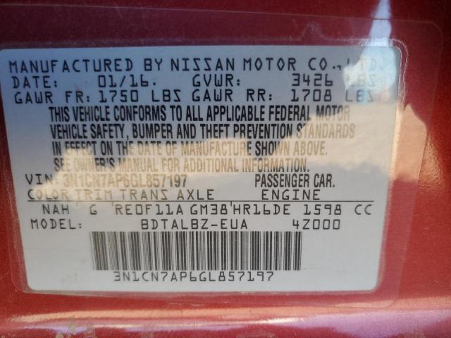 Photo 10 from auction – 2016 NISSAN VERSA S with VIN 3N1CN7AP6GL857197