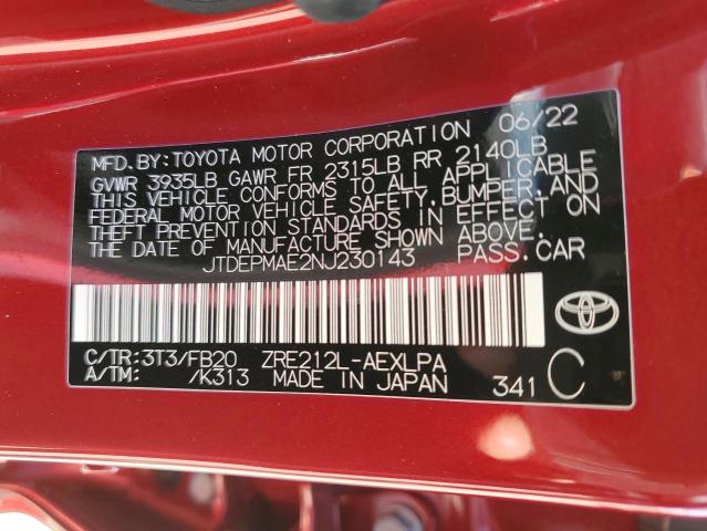 Photo 10 from auction – 2022 TOYOTA COROLLA LE with VIN JTDEPMAE2NJ230143