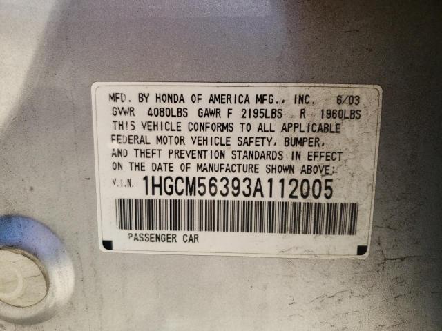 Photo 10 from auction – 2003 HONDA ACCORD LX with VIN 1HGCM56393A112005