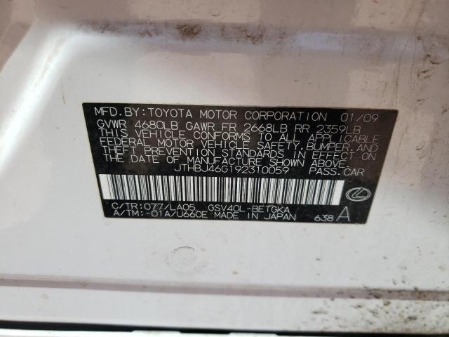 Photo 10 from auction – 2009 LEXUS ES 350 with VIN JTHBJ46G192310059
