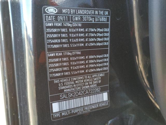 Photo 10 from auction – 2012 LAND ROVER RANGE ROVE with VIN SALSK2D42CA722282