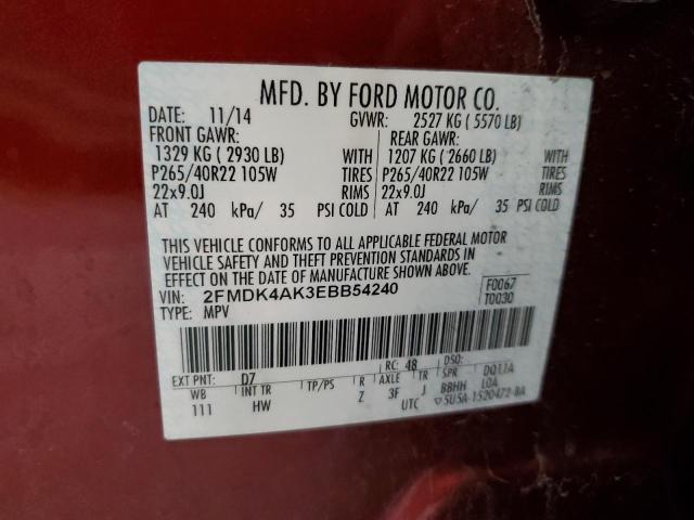 Photo 10 from auction – 2014 FORD EDGE SPORT with VIN 2FMDK4AK3EBB54240