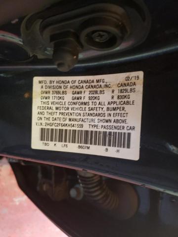 Photo 10 from auction – 2019 HONDA CIVIC LX with VIN 2HGFC2F64KH541559