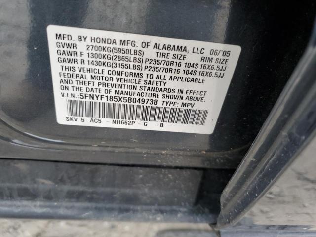 Photo 10 from auction – 2005 HONDA PILOT EXL with VIN 5FNYF185X5B049738