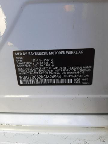 Photo 10 from auction – 2019 BMW 750 I with VIN WBA7F0C52KGM24954