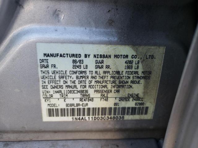 Photo 10 from auction – 2003 NISSAN ALTIMA BAS with VIN 1N4AL11D03C348036