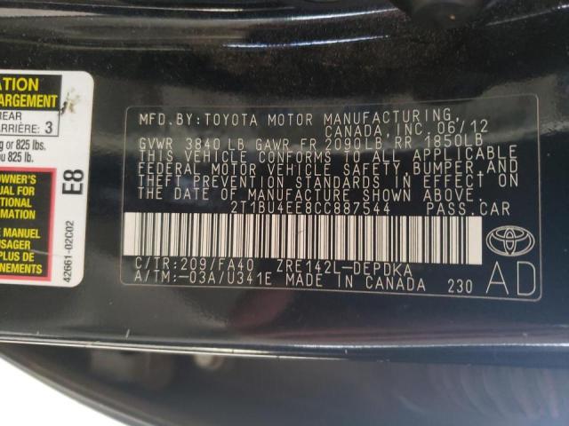 Photo 10 from auction – 2012 TOYOTA COROLLA BA with VIN 2T1BU4EE8CC887544