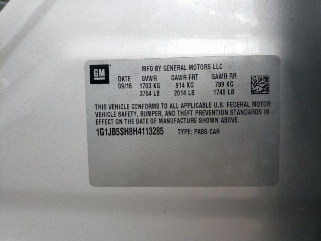 Photo 10 from auction – 2017 CHEVROLET SONIC LS with VIN 1G1JB5SH8H4113285