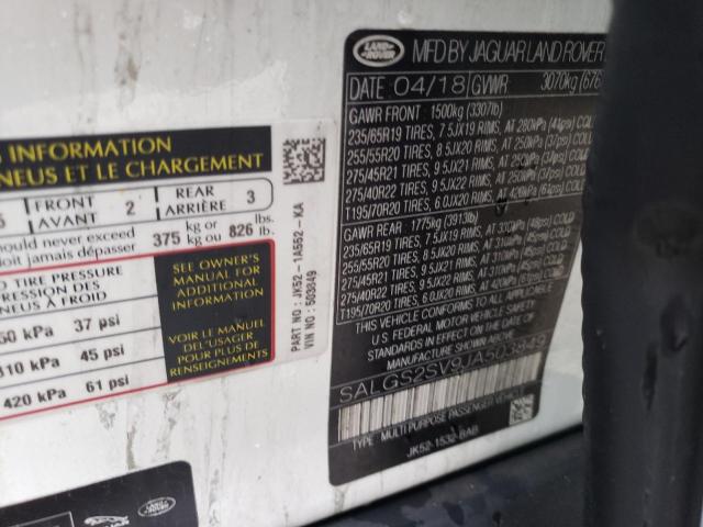 Photo 10 from auction – 2018 LAND ROVER RANGE ROVE with VIN SALGS2SV9JA503849