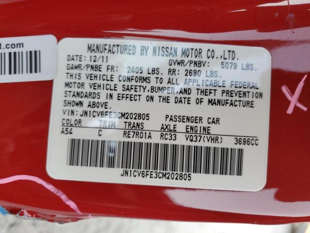 Photo 10 from auction – 2012 INFINITI G37 BASE with VIN JN1CV6FE3CM202805