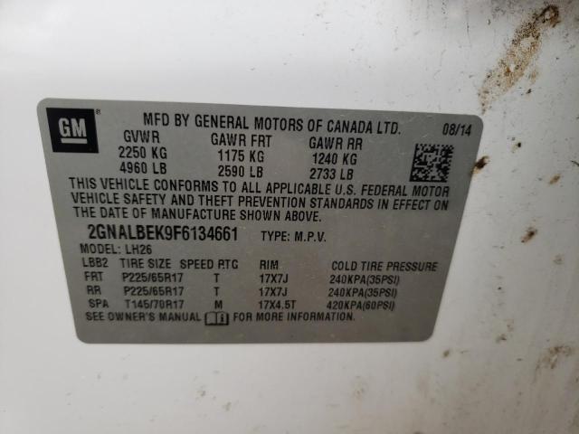 Photo 10 from auction – 2015 CHEVROLET EQUINOX LT with VIN 2GNALBEK9F6134661