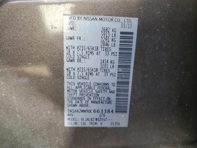 Photo 10 from auction – 2013 NISSAN PATHFINDER with VIN 5N1AR2MN9DC663384