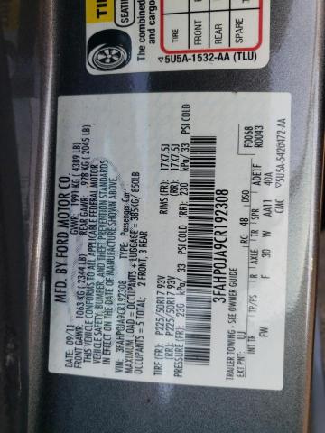 Photo 10 from auction – 2012 FORD FUSION SEL with VIN 3FAHP0JA9CR192308