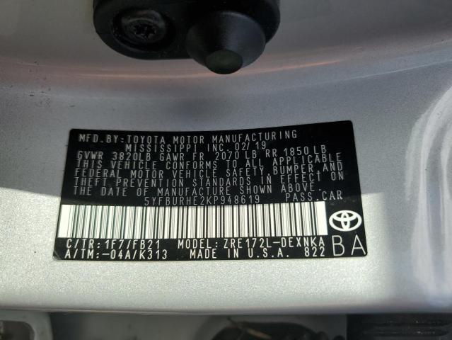 Photo 10 from auction – 2019 TOYOTA COROLLA L with VIN 5YFBURHE2KP948619