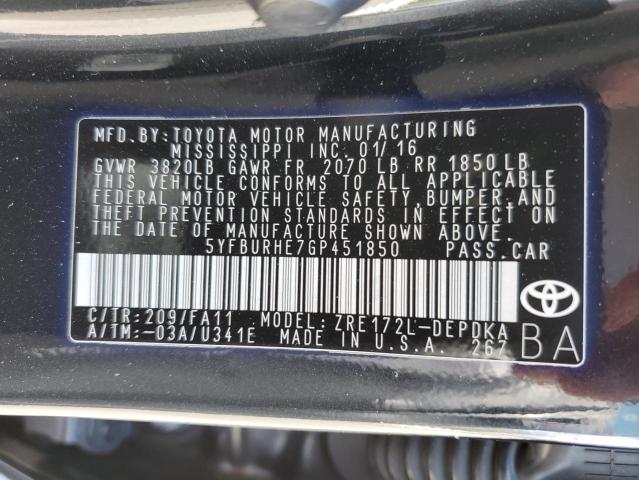 Photo 10 from auction – 2016 TOYOTA COROLLA L with VIN 5YFBURHE7GP451850