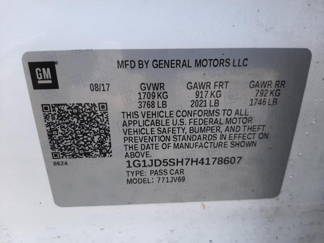 Photo 10 from auction – 2017 CHEVROLET SONIC LT with VIN 1G1JD5SH7H4178607