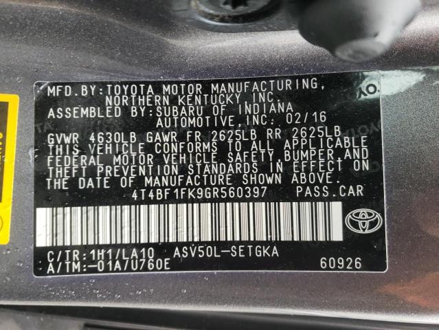 Photo 10 from auction – 2016 TOYOTA CAMRY LE with VIN 4T4BF1FK9GR560397